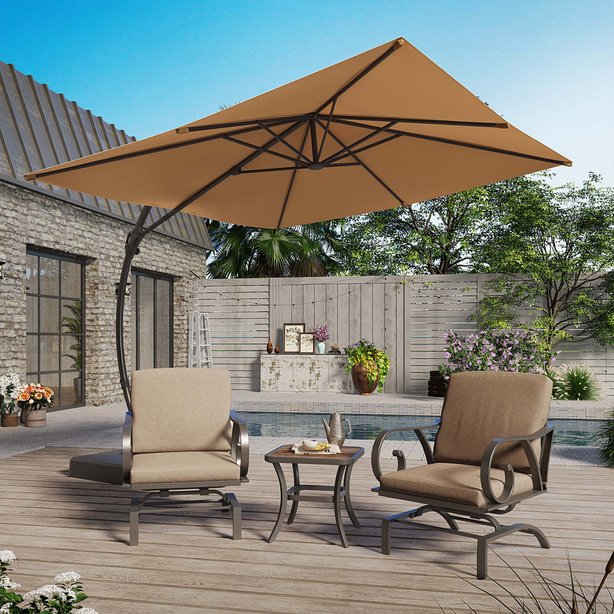 LAUSAINT HOME 10Ft Patio Umbrella with Base, Heavy Duty Offset Hanging Umbrella with 360° Rotation