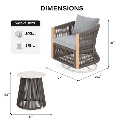 LAUSAINT HOME 3-Piece Outdoor Swivel Rocking Bistro Set