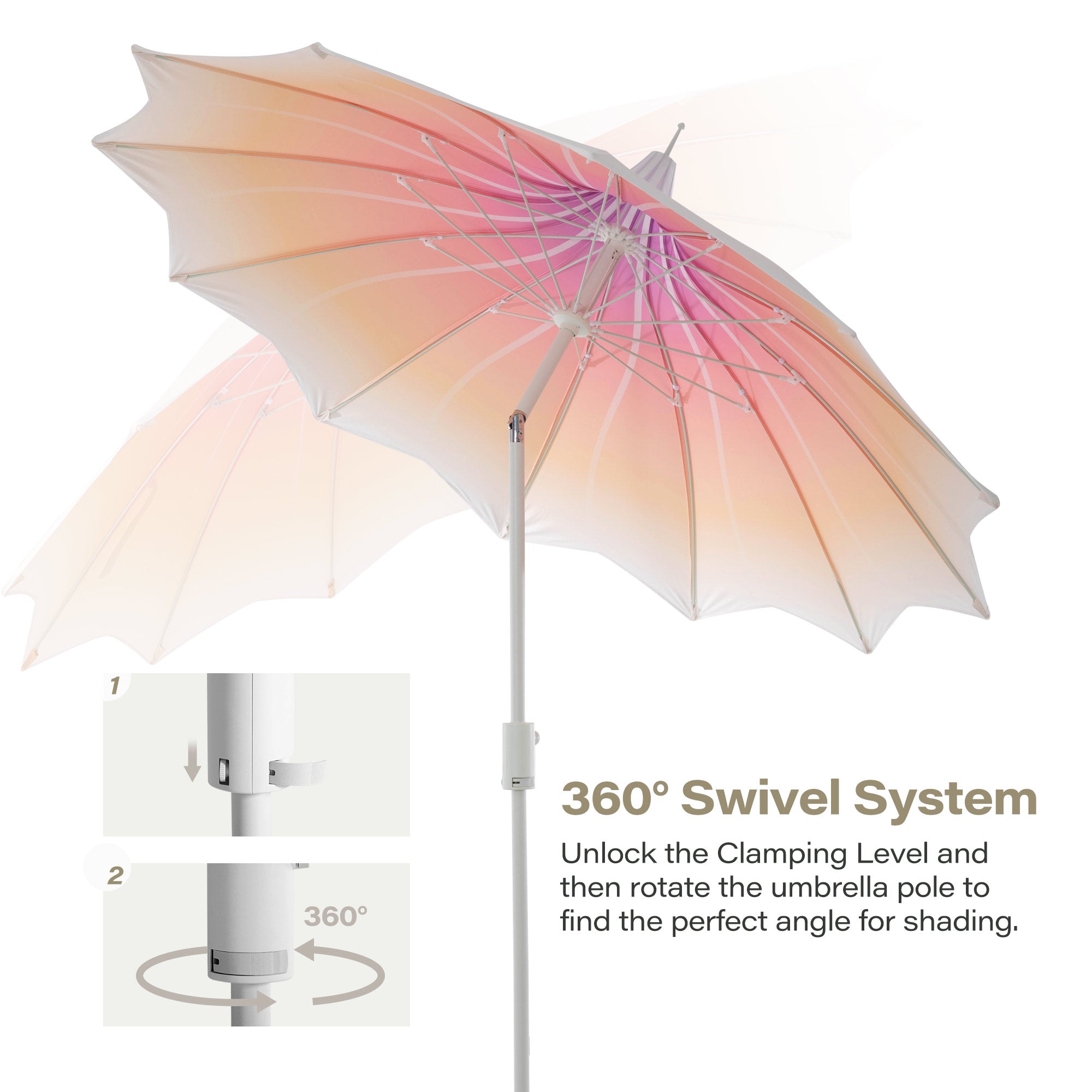 LAUSAINT HOME 9Ft Outdoor Pagoda Patio Umbrella with Lights, Patio Table Market Umbrella, 360° Rotation