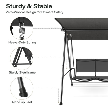 LAUSAINT HOME 3-Seat Outdoor Patio Swing Chair with Adjustable Arc Canopy