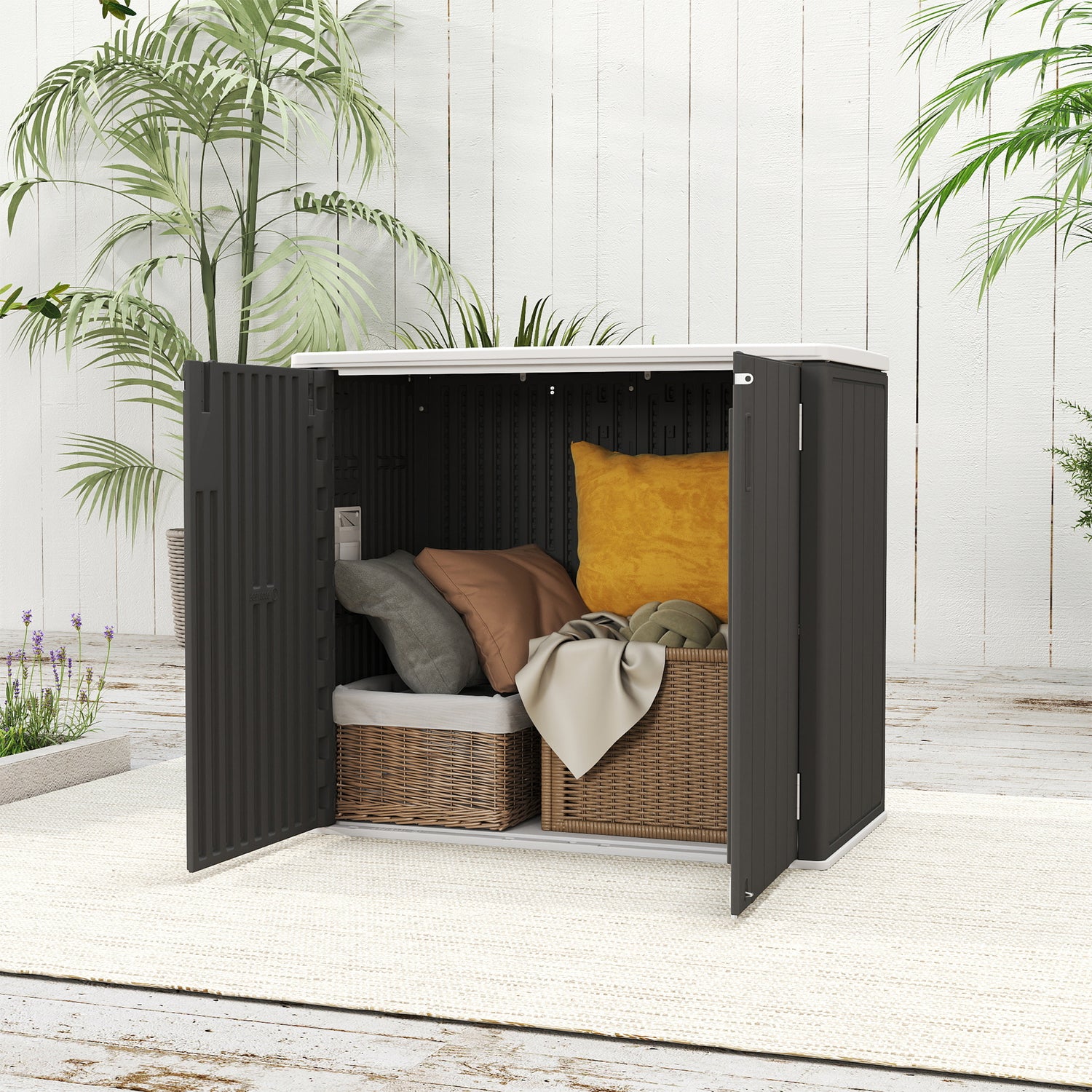 LAUSAINT HOME Vertical Storage Shed, Outdoor Storage Cabinet Resin Waterproof for Garden, Patio, Backyard