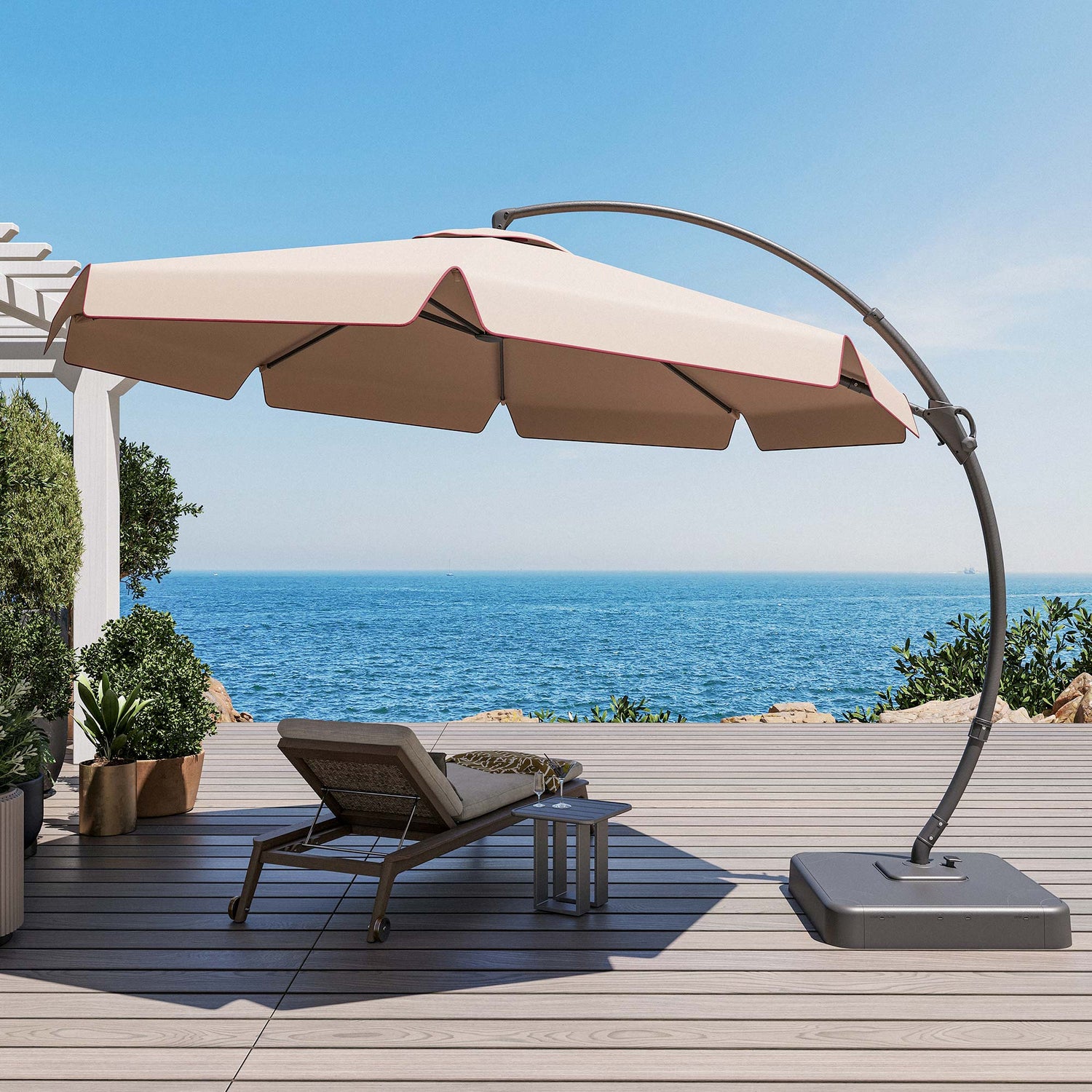 LAUSAINT HOME 11 Ft Outdoor Patio Umbrella, Deluxe Curvy Cantilever Umbrella with 360° Rotation LAUSAINT HOME 11 Ft Outdoor Patio Umbrella, Deluxe Curvy Cantilever Umbrella with 360° Rotation