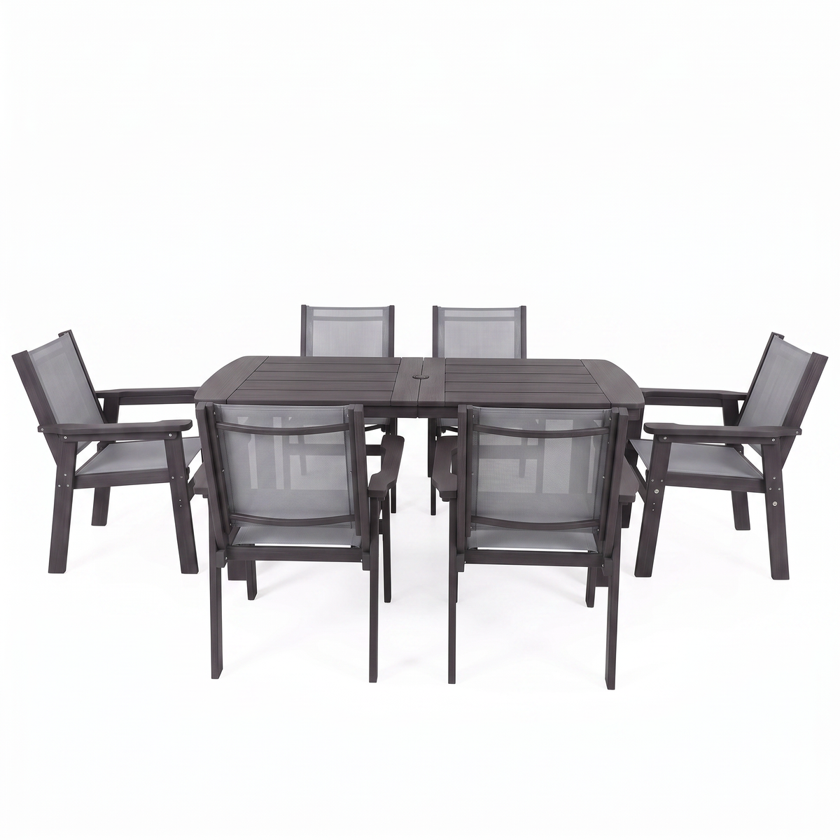 Lausaint Home 7-Piece Outdoor HDPE Dining Set with Textilene Chairs &amp; Umbrella Hole Table