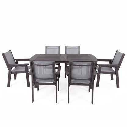 Lausaint Home 7-Piece Outdoor HDPE Dining Set with Textilene Chairs &amp; Umbrella Hole Table