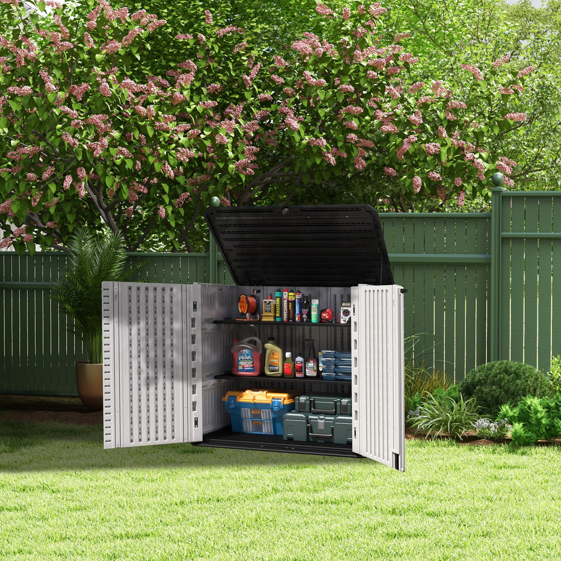 LAUSAINT HOME Decksplore Outdoor Storage Shed Weather Resistance, Horizontal Outdoor Storage Box for Garden, Patios
