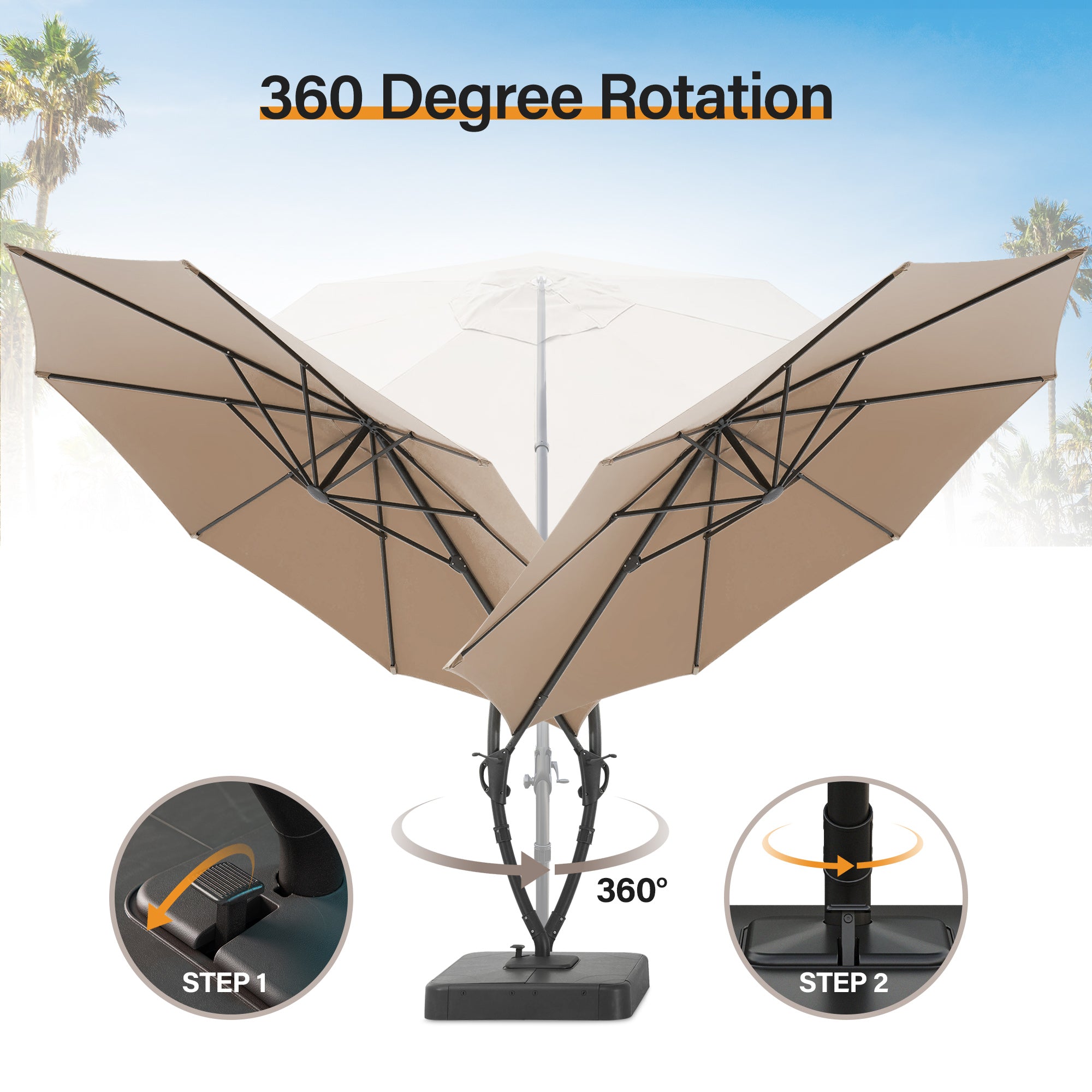 LAUSAINT HOME 11 Ft Deluxe Cantilever Umbrella, Patio Cantilever Umbrella with Base Included 360° Rotation