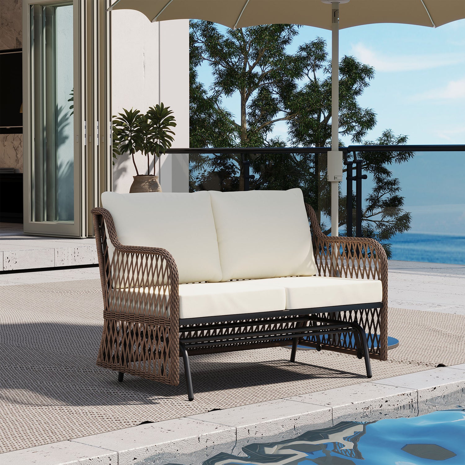 LAUSAINT HOME 2 Person Outdoor Ratten Patio Swing Glider with Cushion