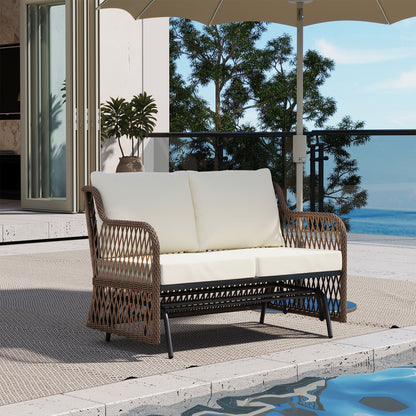 LAUSAINT HOME 2 Person Outdoor Ratten Patio Swing Glider with Cushion