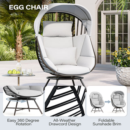 LAUSAINT HOME Oversized 360° Swivel Rattan Egg Chair with Cushion