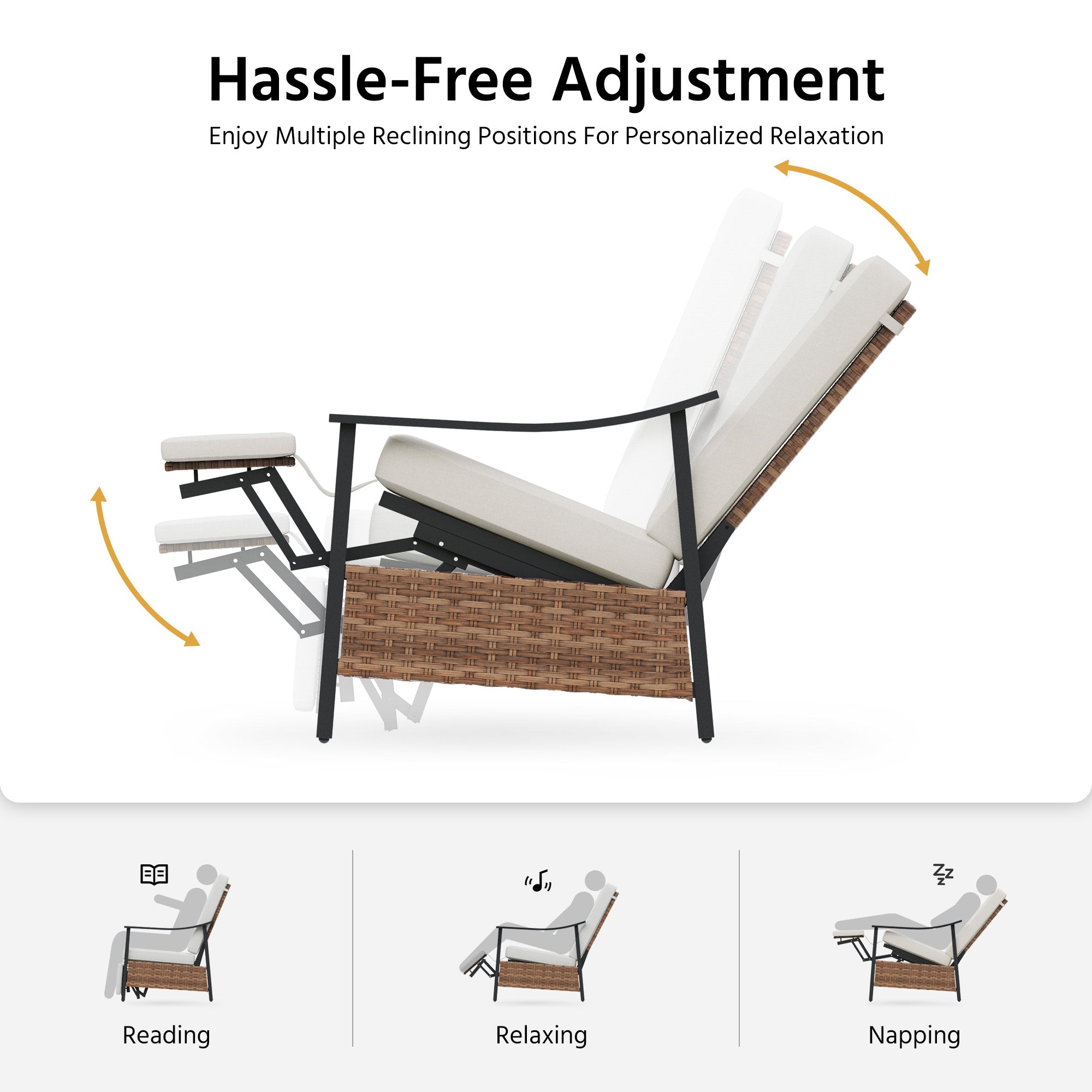 LAUSAINT HOME Outdoor Recliner Chair with Adjustable Back and Footrest