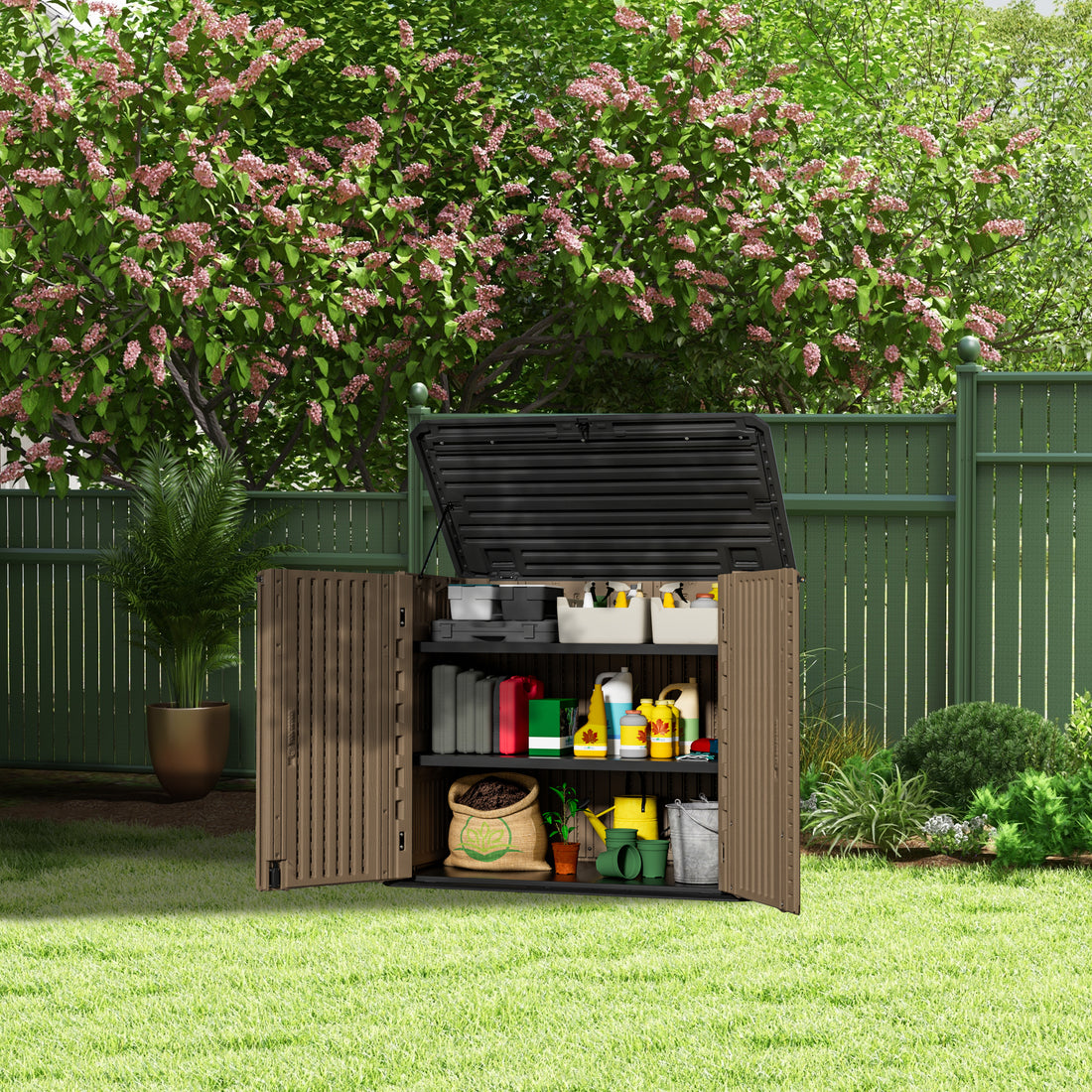 LAUSAINT HOME Decksplore Outdoor Storage Shed Weather Resistance, Horizontal Outdoor Storage Box for Garden, Patios