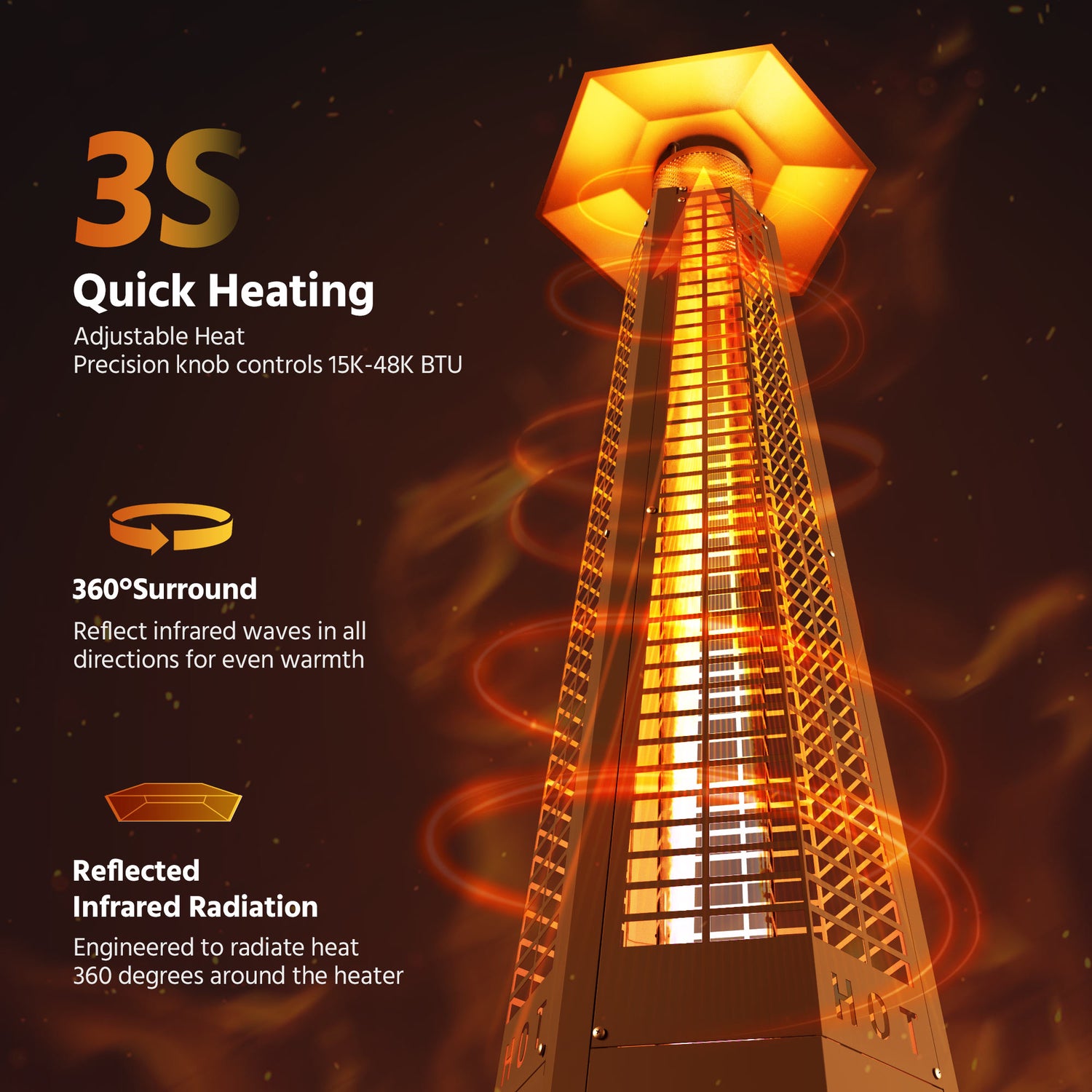 LAUSAINT HOME Pyramid Patio Heater, 48,000 BTU Outdoor Patio Heaters for Outdoor Use