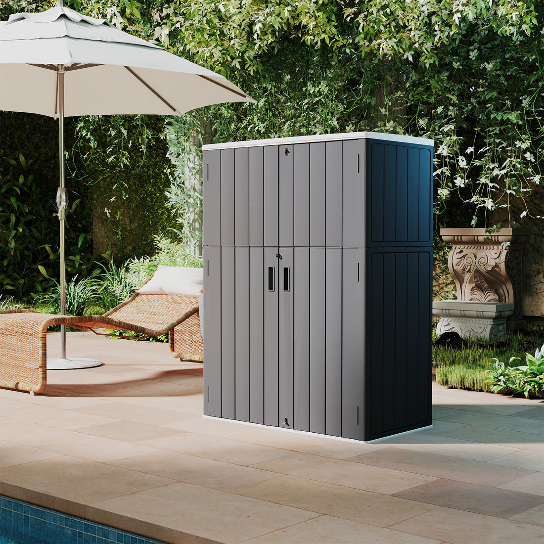 LAUSAINT HOME Vertical Storage Shed, Outdoor Storage Cabinet Resin Waterproof for Garden, Patio, Backyard