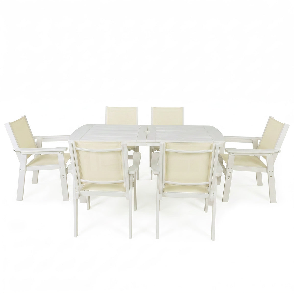 Lausaint Home 7-Piece Outdoor HDPE Dining Set with Textilene Chairs &amp; Umbrella Hole Table