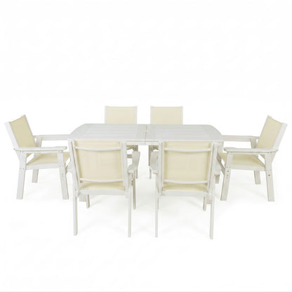 Lausaint Home 7-Piece Outdoor HDPE Dining Set with Textilene Chairs &amp; Umbrella Hole Table