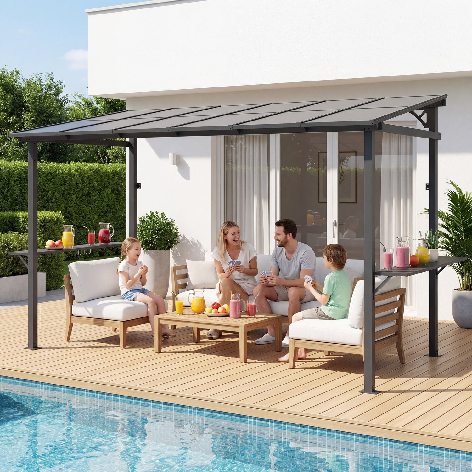 LAUSAINT HOME 12x6 ft Hardtop Grill Gazebo Sloping PC Roof BBQ Patio Metal Gazebo