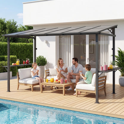 LAUSAINT HOME 12x6 ft Hardtop Grill Gazebo Sloping PC Roof BBQ Patio Metal Gazebo