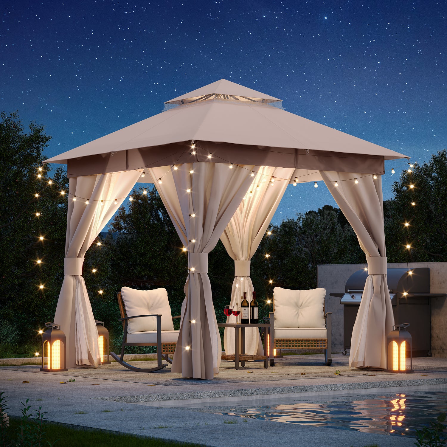outdoor gazebo tent LAUSAINT HOME 8'X 8' Patio Steel Gazebo, Outdoor Heavy Duty Shelter Party Tent with Double-Layer Canopy for Backyard, Garden, Lawn