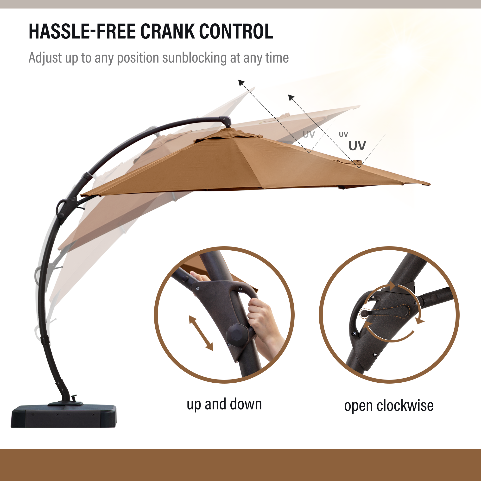 LAUSAINT HOME 10 Ft Outdoor Patio Umbrella with Base included, Deluxe Curvy Cantilever Umbrella, 360° Rotation