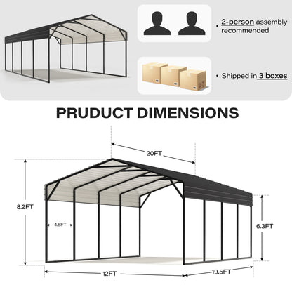 12 X 20 FT Galvanized Steel Carport