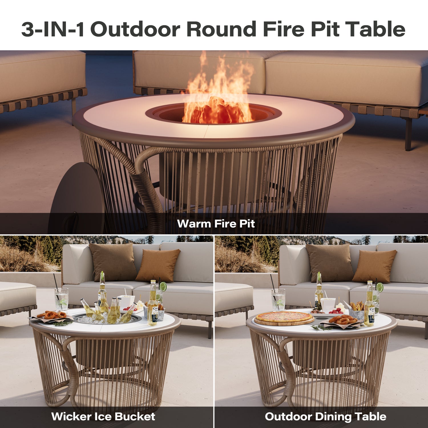 LAUSAINT HOME 3 in 1 Fire Pit  for Backyard Bonfire Patio Outside