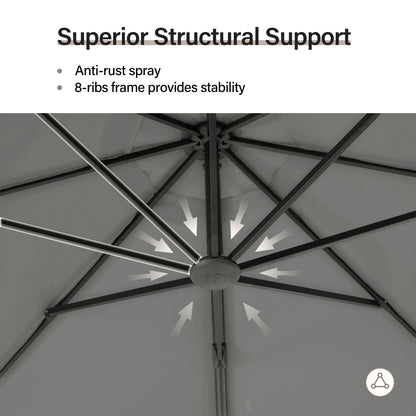 LAUSAINT HOME 10 Ft Outdoor Patio Umbrella with Solar Lights, Large Cantilever Umbrella Windproof Offset Patio Umbrellas
