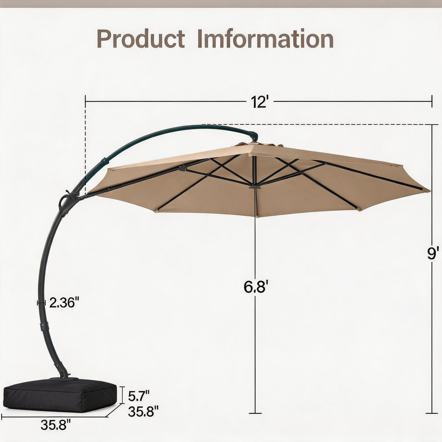 LAUSAINT HOME Patio Cantilever Umbrella with Base Included, Outdoor Curvy Round Offset Umbrella