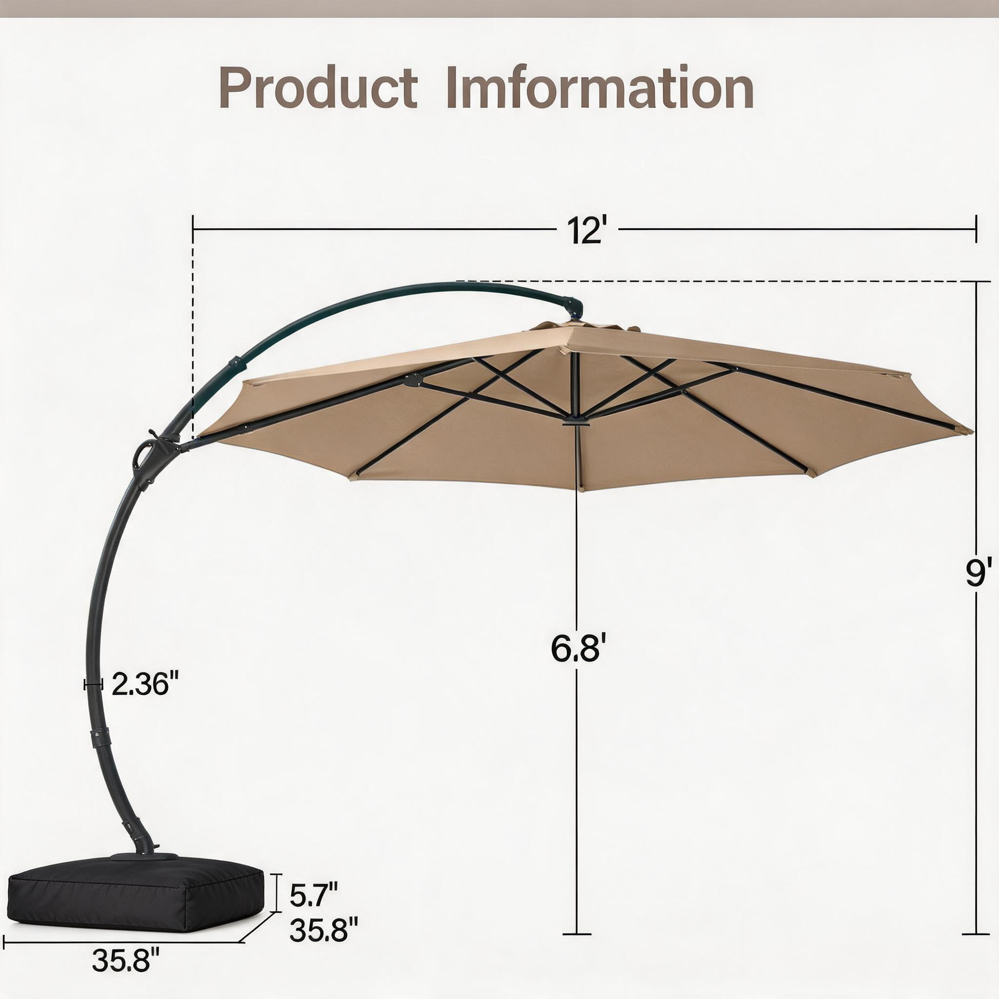 LAUSAINT HOME Patio Cantilever Umbrella with Base Included, Outdoor Curvy Round Offset Umbrella