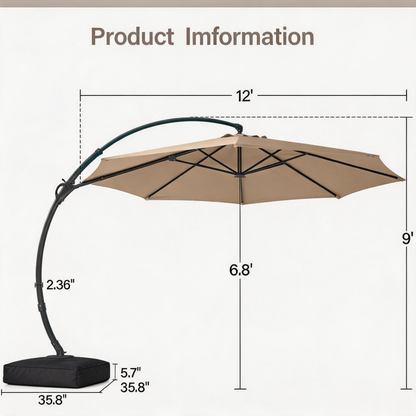 LAUSAINT HOME Patio Cantilever Umbrella with Base Included, Outdoor Curvy Round Offset Umbrella