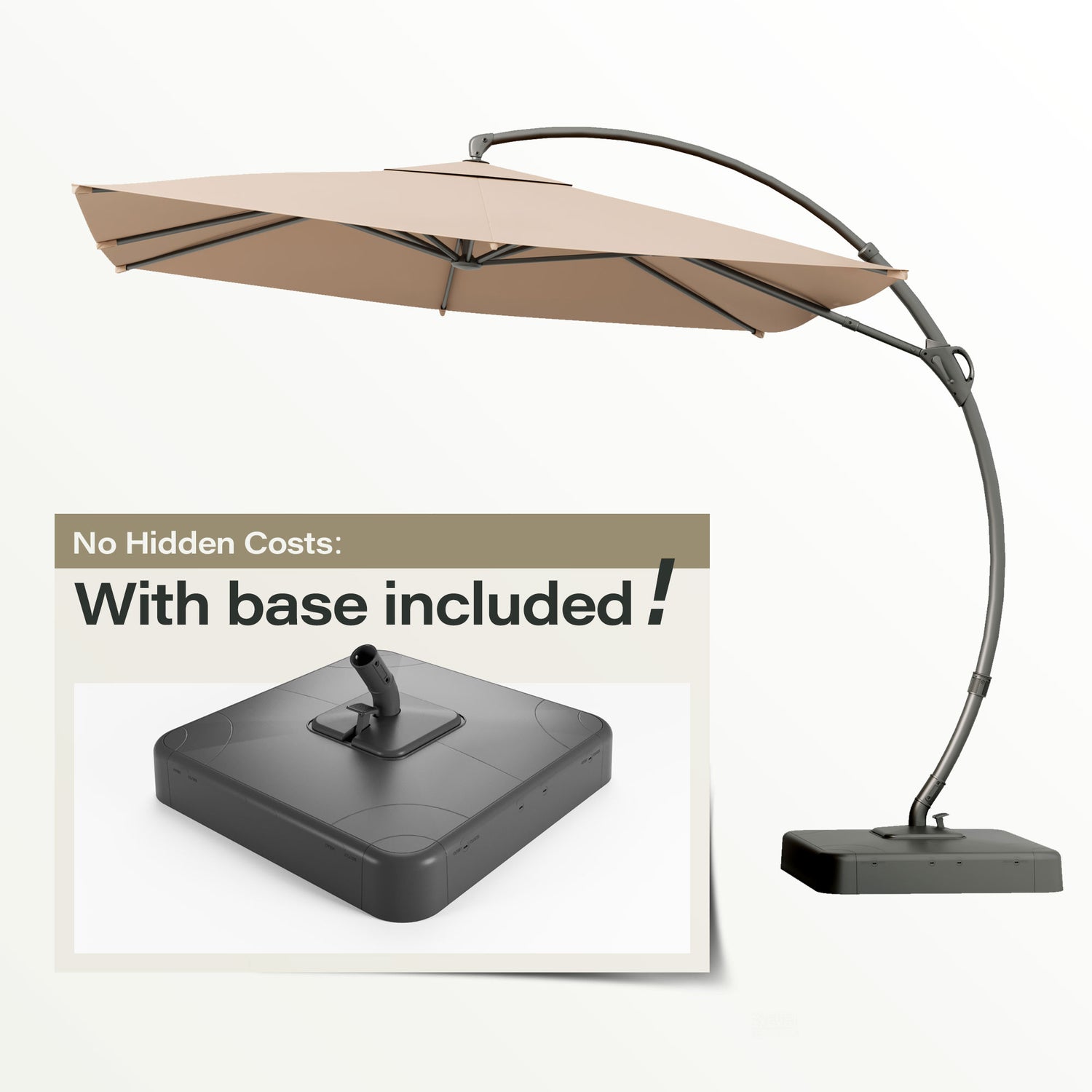 LAUSAINT HOME 10Ft Patio Umbrella with Base, Heavy Duty Offset Hanging Umbrella with 360° Rotation