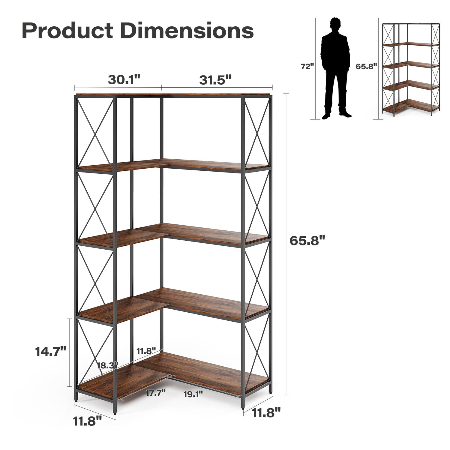 5-Tier L-Shaped Corner Bookcase