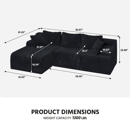 108&quot; Modular Cloud Couch Sectional, L-Shaped Boneless Sofa