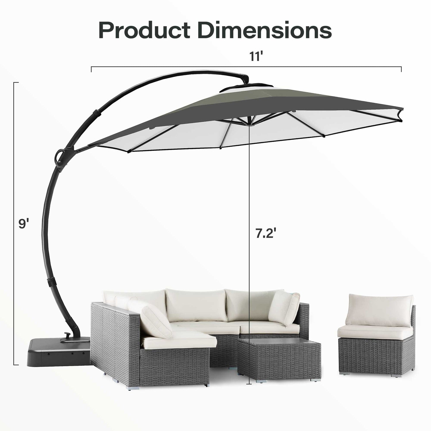 LAUSAINT HOME 11 FT Gradient Patio Cantilever Umbrella with Base