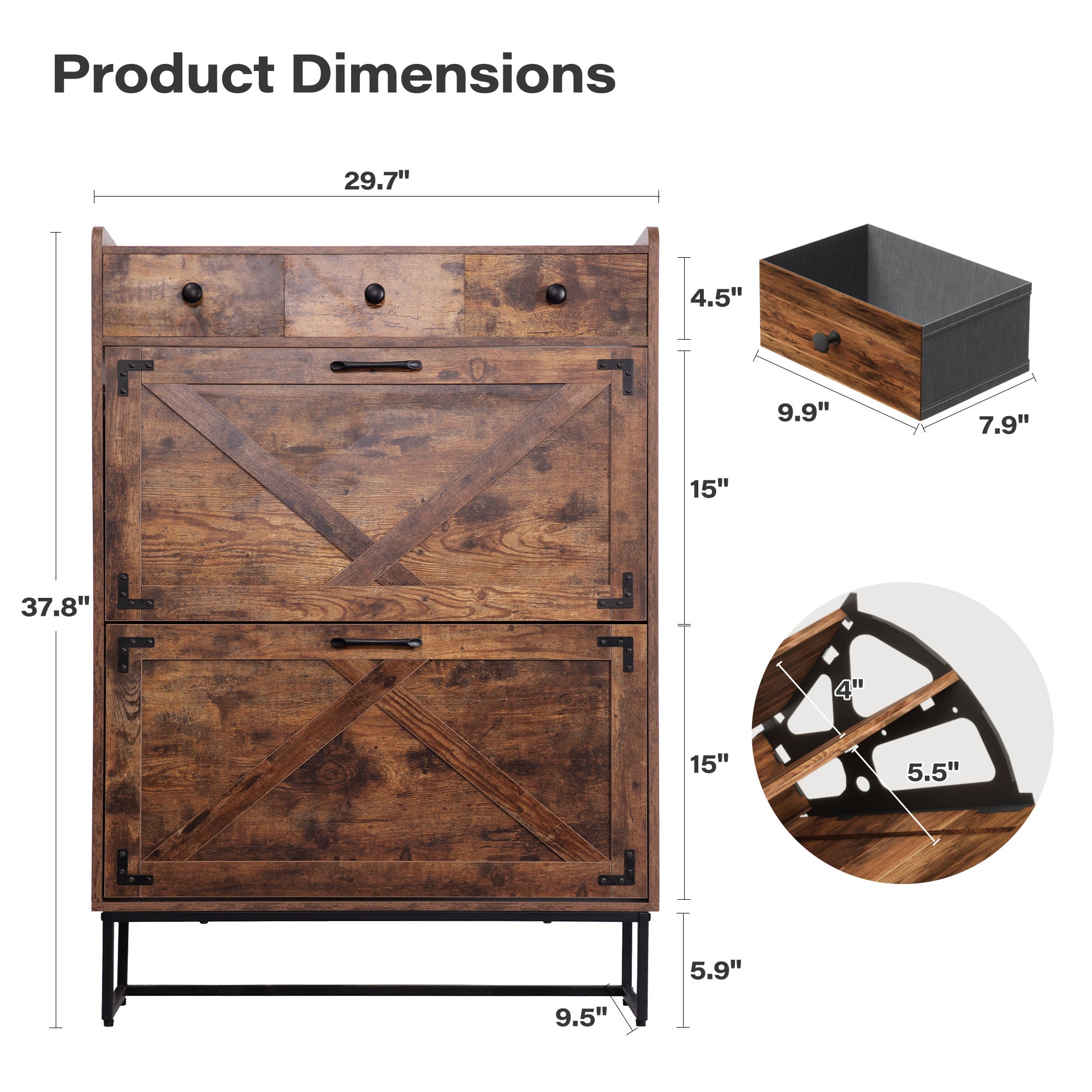 LAUSAINT HOME Shoe Storage Cabinet with Drawers