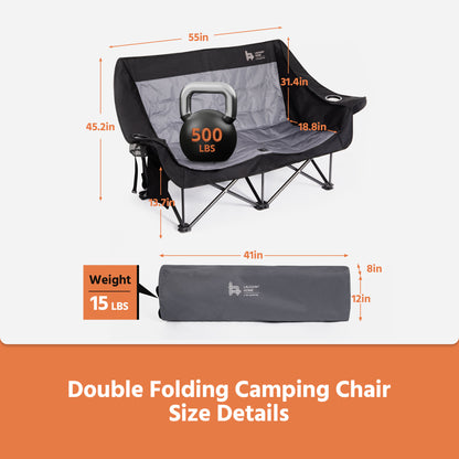 LAUSAINT HOME Double Camping Chair, Oversized Camping Loveseat