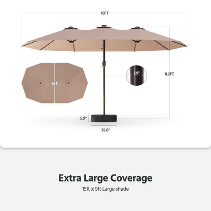 15ft Large Double-Sided Rectangle Outdoor Umbrella with Base