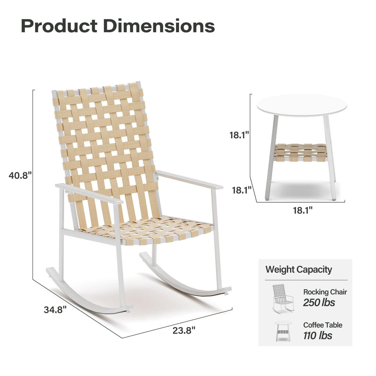 3-Piece Outdoor Rocking Chair Set with High-Back