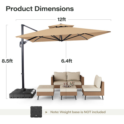 9x12FT Rectangular Large Cantilever Umbrella