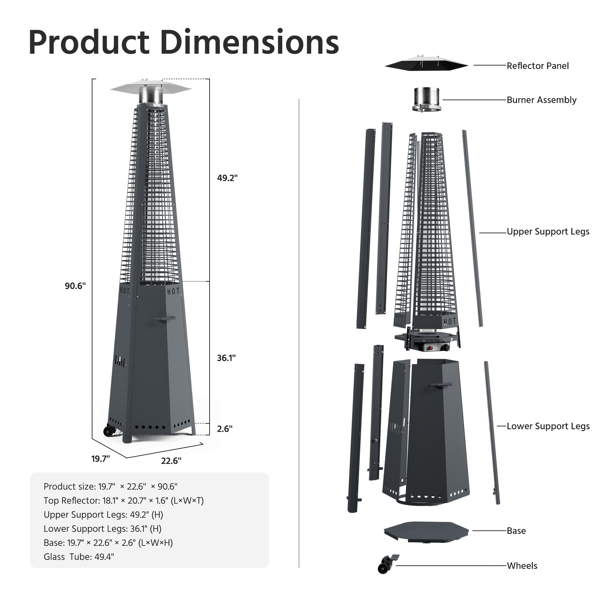 LAUSAINT HOME Pyramid Patio Heater, 48,000 BTU Outdoor Patio Heaters for Outdoor Use