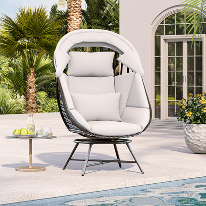 LAUSAINT HOME Oversized 360° Swivel Rattan Egg Chair with Cushion
