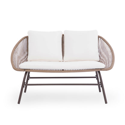 4-Piece Bohemian Patio Conversation Set, Rope Woven Furniture