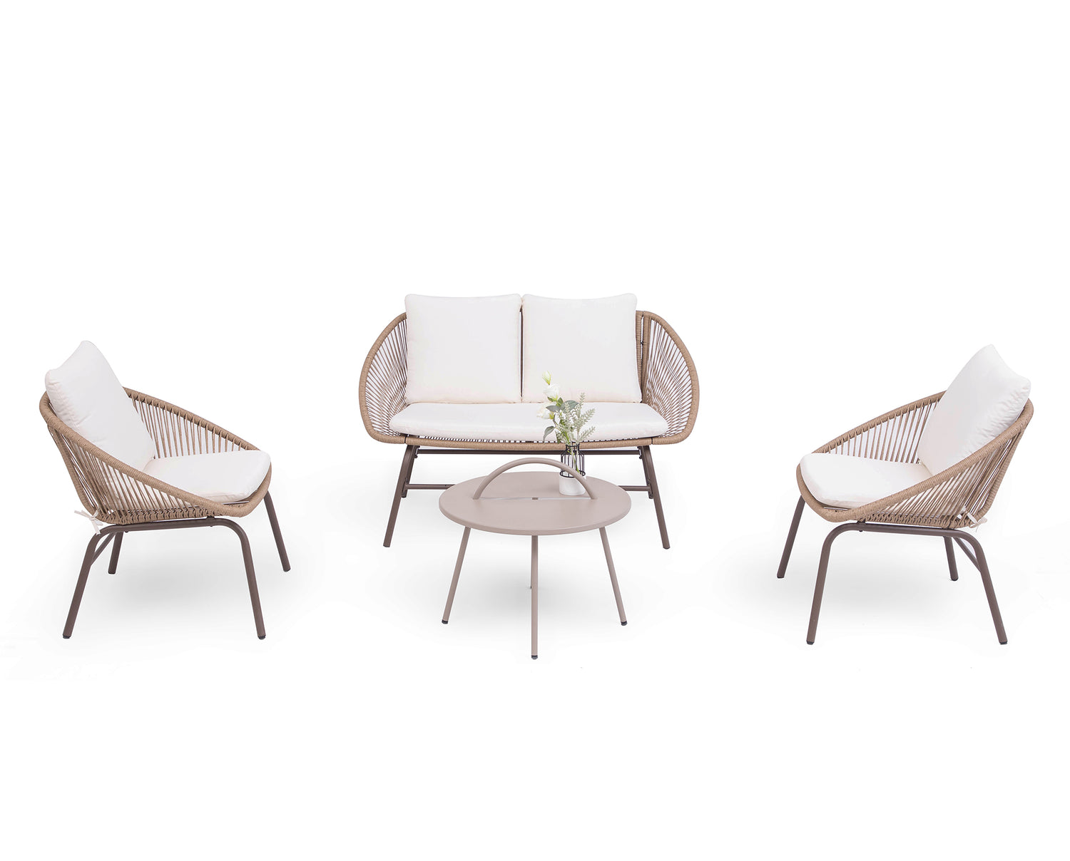 4-Piece Bohemian Patio Conversation Set, Rope Woven Furniture