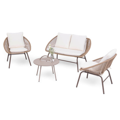 4-Piece Bohemian Patio Conversation Set, Rope Woven Furniture