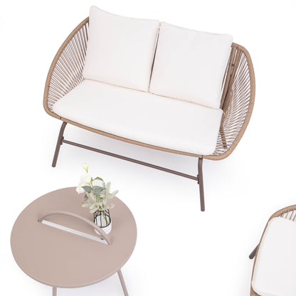 4-Piece Bohemian Patio Conversation Set, Rope Woven Furniture
