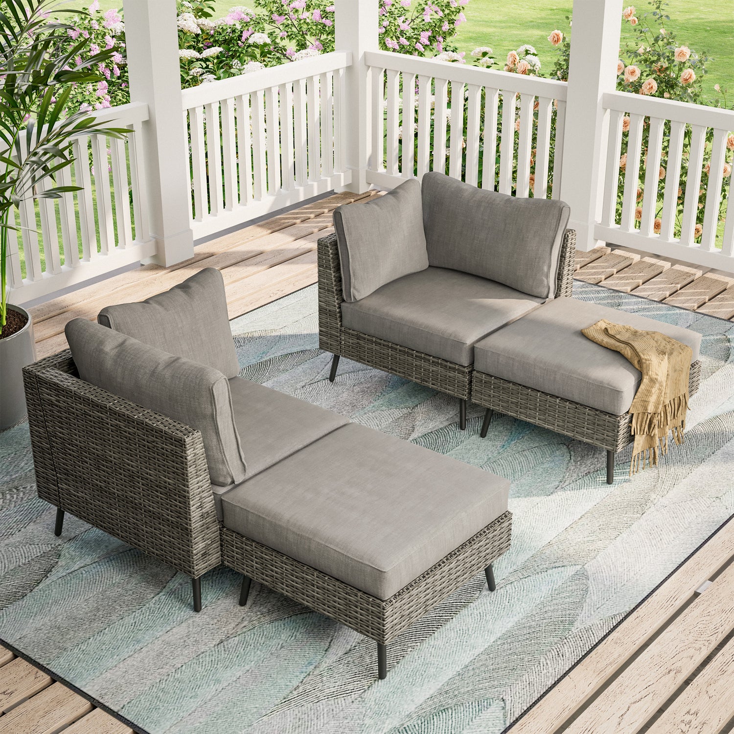 LAUSAINT HOME 4 Piece Outdoor Sectional Sofa PE Rattan Wicker Patio Conversation Sets