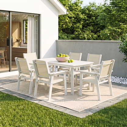 Lausaint Home 7-Piece Outdoor HDPE Dining Set with Textilene Chairs &amp; Umbrella Hole Table