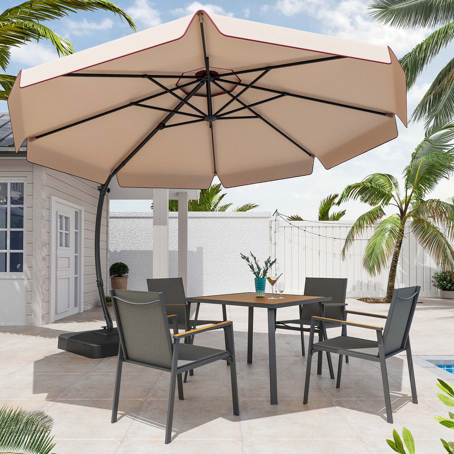 LAUSAINT HOME 11 Ft Deluxe Cantilever Umbrella, Patio Cantilever Umbrella with Base Included 360° Rotation