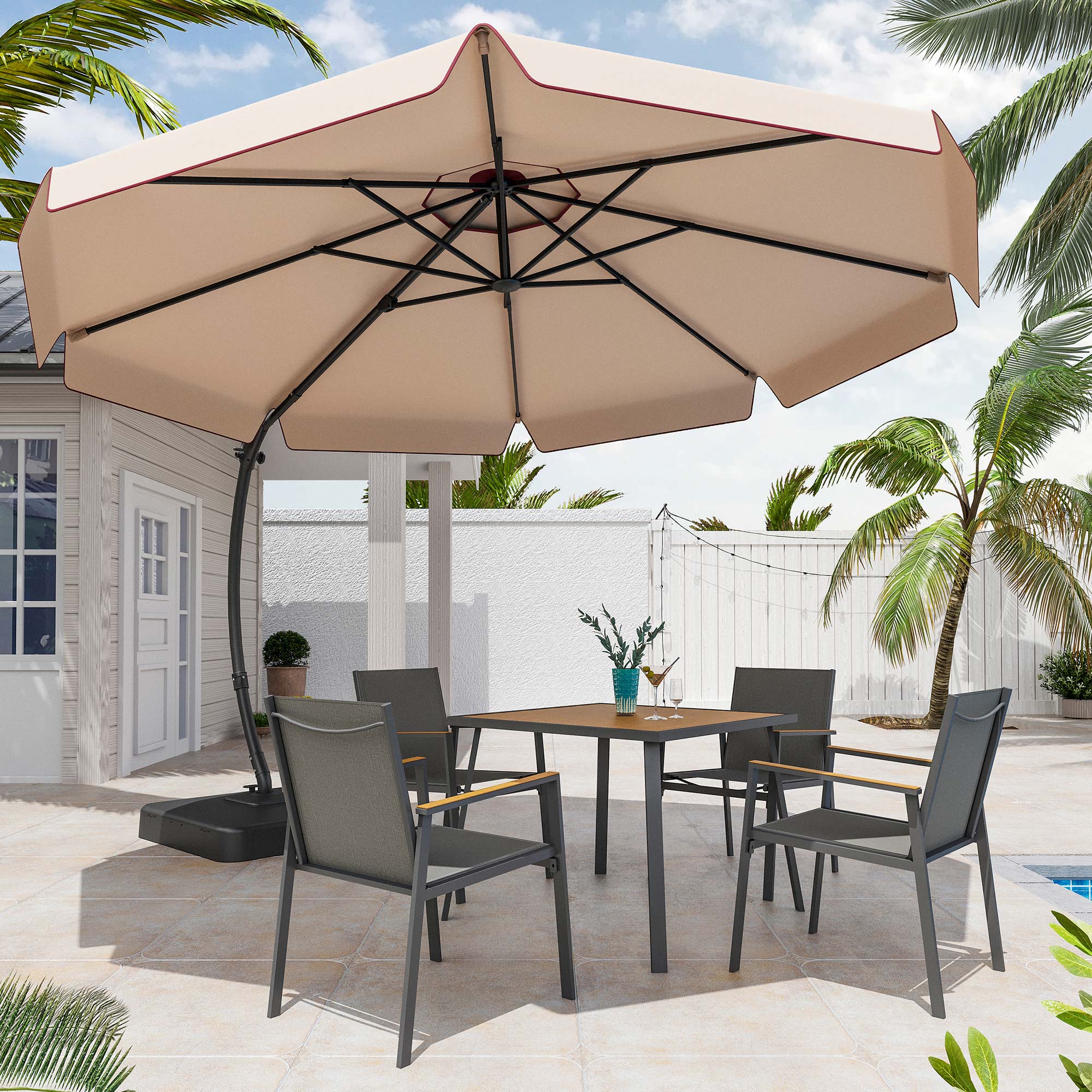 LAUSAINT HOME 11 Ft Deluxe Cantilever Umbrella, Patio Cantilever Umbrella with Base Included 360° Rotation