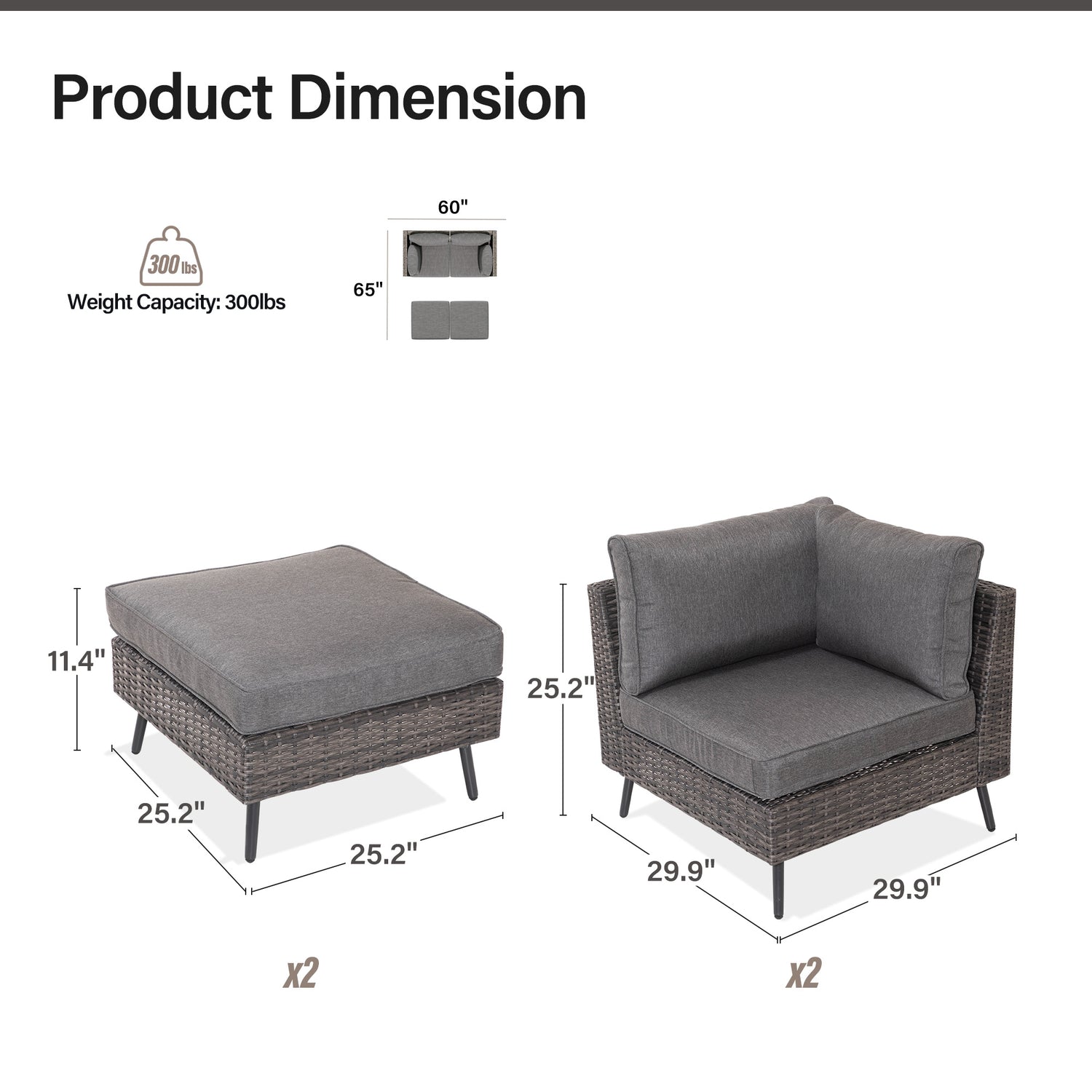 LAUSAINT HOME 4 Piece Outdoor Sectional Sofa PE Rattan Wicker Patio Conversation Sets