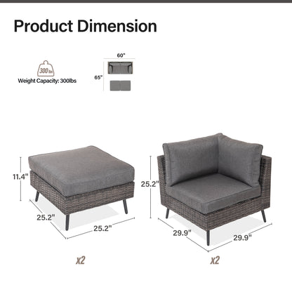 LAUSAINT HOME 4 Piece Outdoor Sectional Sofa PE Rattan Wicker Patio Conversation Sets